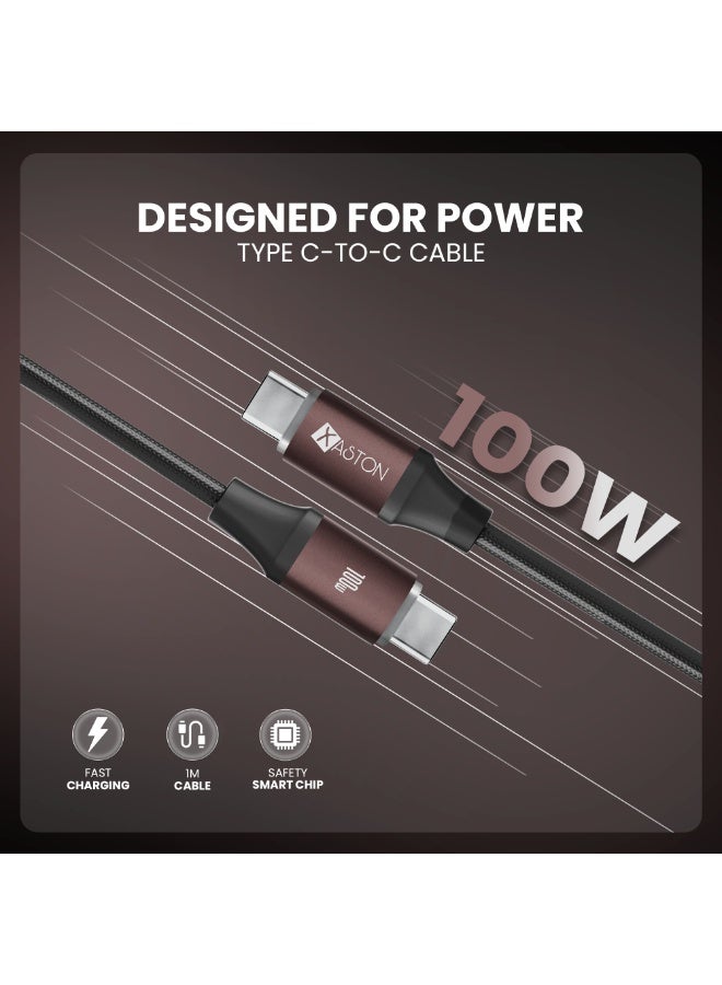 XASTON Type-C to Type-C Cable With 100W Fast Charging, Power Delivery Data & Charging Cable, Metal Braided USB-C Cable, Durable High Speed Transfer, Compatible with MacBook, Laptop, Smartphone and USB-C Devices (NCC14) - Image 2